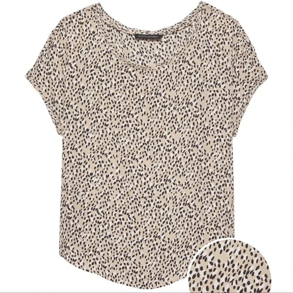 Banana Republic Picot Trim Tan Black White Blouse